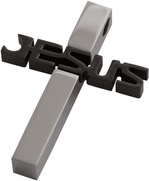 Men Set Black And Silver Jesus Cross Stainless Steel - Men Set: Jesus Cross + Bead Ball Chain Stainless Steel (600x600), Png Download