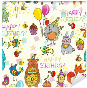 Seamless Happy Birthday Cartoon Background Wall Mural - Birthday (400x400), Png Download