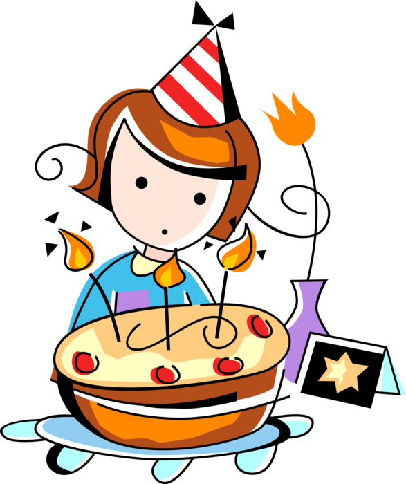 Vector Illustration Of Birthday Girl Blows Out Candles - Clipart Girl Celebrate Birthday (587x700), Png Download