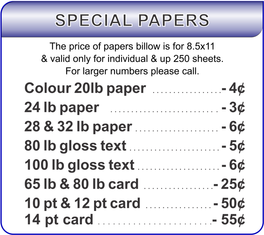 Download The Pricing Above Is For 2 Basic Sizes Of Paper White Full