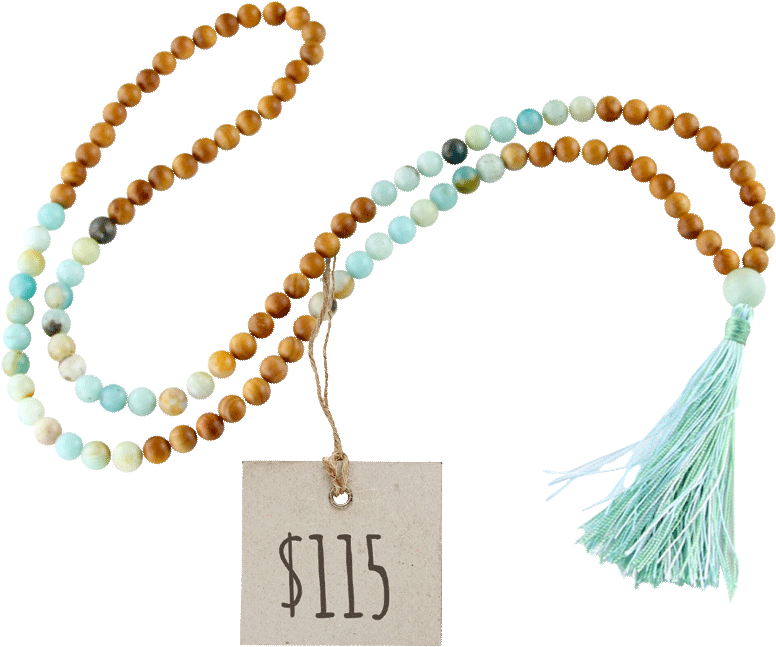 Download Sacred Yew Wood Flower Amazonite Mala Necklace Full Size Png Image Pngkit