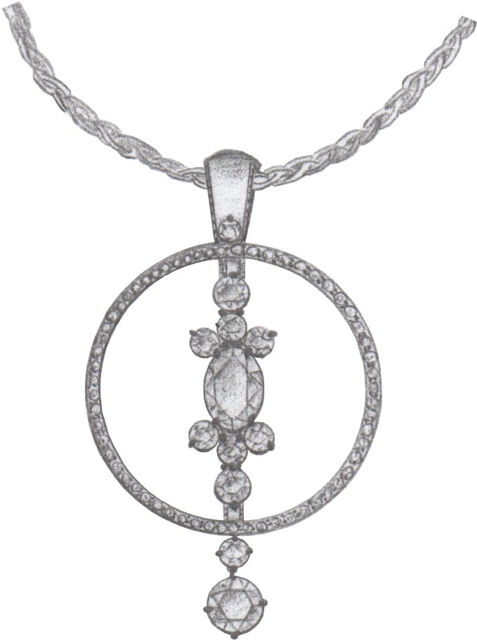 Hand Sketch Of A Custom Design Diamond And White Gold - Locket (1083x1094), Png Download