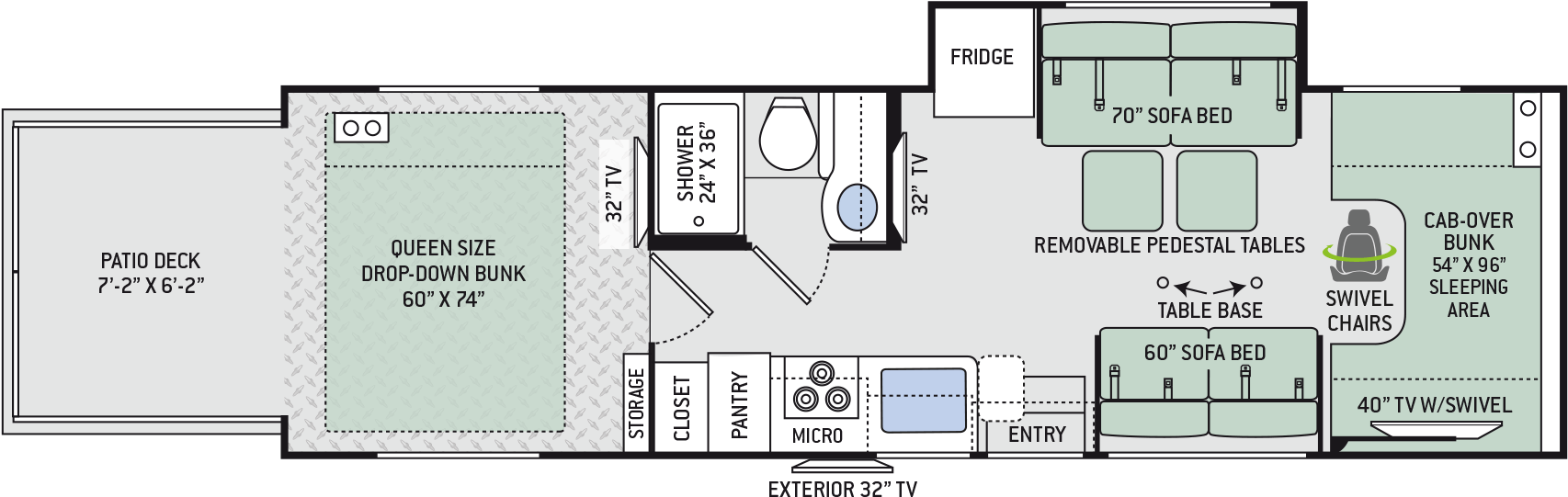 2019 Outlaw Class C 29j Floor Plan - Thor Motor Coach (2633x800), Png Download