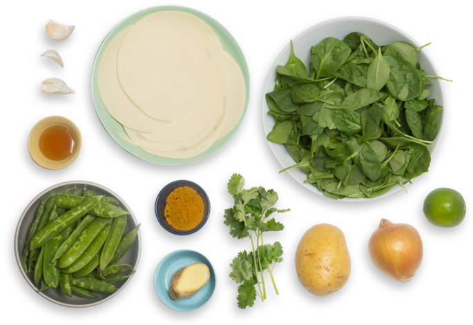 Potato & English Pea Samosas With Saag & Cilantro Chutney - Potato (700x477), Png Download