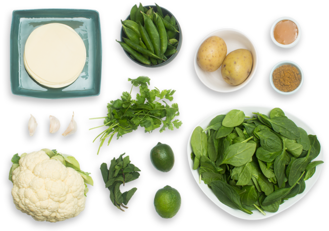 English Pea & Potato Samosas With Spiced Cauliflower - Vegetarian Cuisine (700x477), Png Download