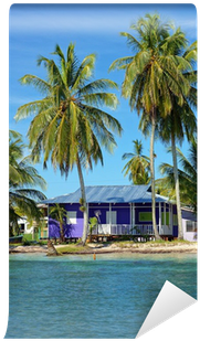 Peaceful Beach House Under Coconut Tree Wall Mural - Beach (400x400), Png Download