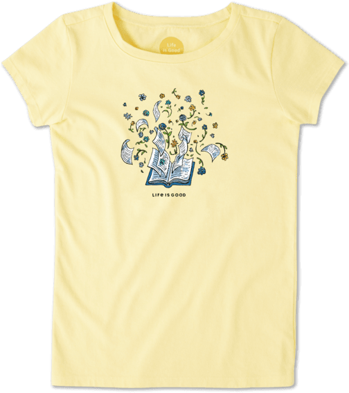 Girls Flower Book Crusher Tee - Life Is Good (570x570), Png Download
