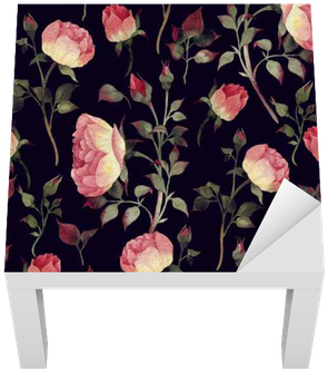 Seamless Floral Pattern With Roses, Watercolor - Papier Peint Noir Avec Roses (400x400), Png Download