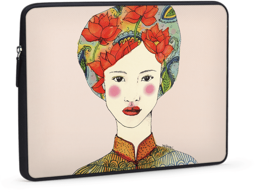 Dailyobjects Lotus Girl Ballistic Nylon Zippered Sleeve - Geisha (900x900), Png Download