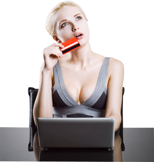 Beautiful Girl Online Shopping With Credit Card And - Girl Credit Card Png (600x630), Png Download