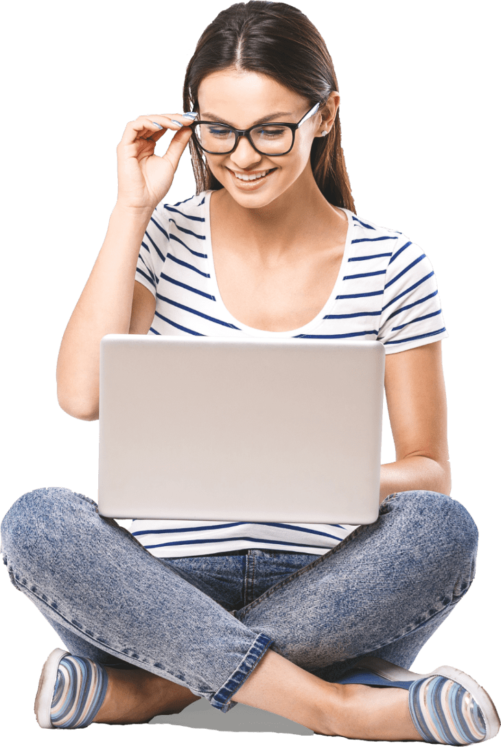 Girl On Laptop - Sitting (730x1093), Png Download