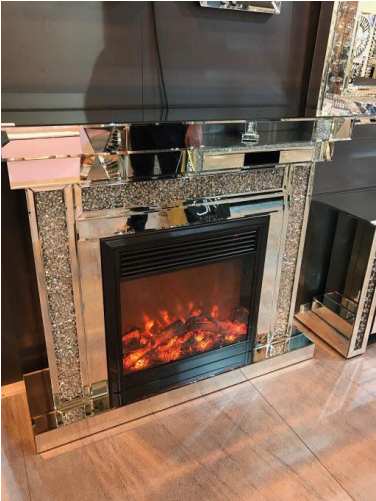 **** Diamond Crush Sparkle Mirrored Fire Place With - Fire Surround With Electric Fire (500x500), Png Download