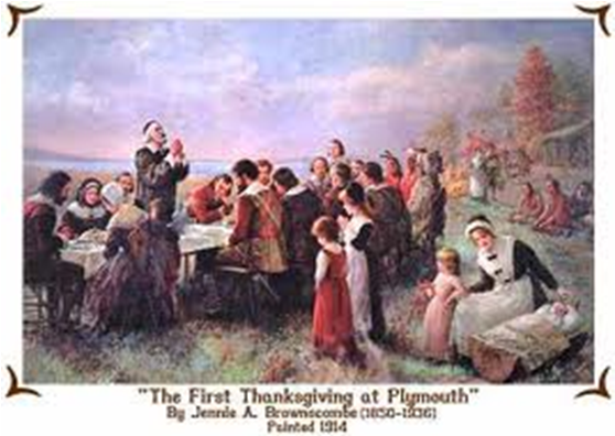 In 1623, During A Prolonged Drought, Governor Bradford - First Thanksgiving 1621 (697x395), Png Download