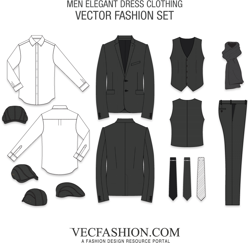 Men Dress Clothing Vector Set - Dress Shirt (1000x1000), Png Download