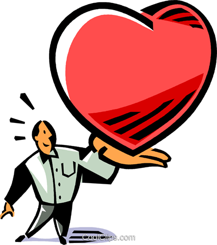 Man With An Oversized Heart In His Hands Royalty Free - Man Holding Giant Heart Cartoon (425x480), Png Download