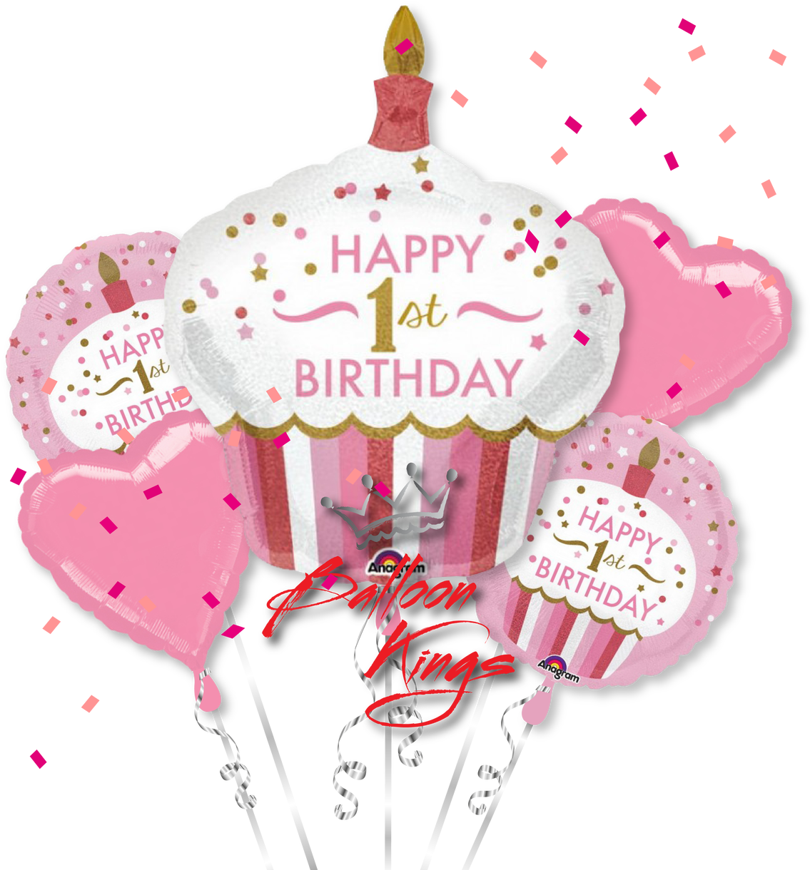 1st Birthday Girl Cupcake Bouquet - 36" 1st Birthday Cupcake Girl Balloon - Mylar Balloons (1280x1280), Png Download