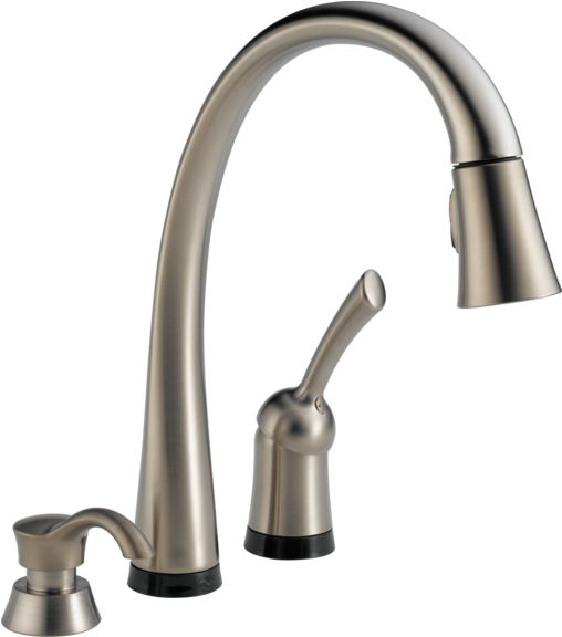 Single Handle Pull-down Kitchen Faucet With Touch2o® - Kitchen Faucet With Soap Dispenser And Sprayer (600x600), Png Download