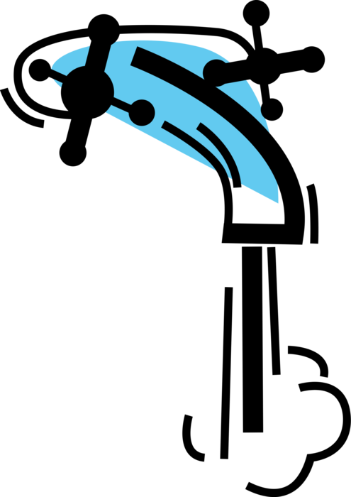 Vector Illustration Of Running Water With Tap Sink (495x700), Png Download