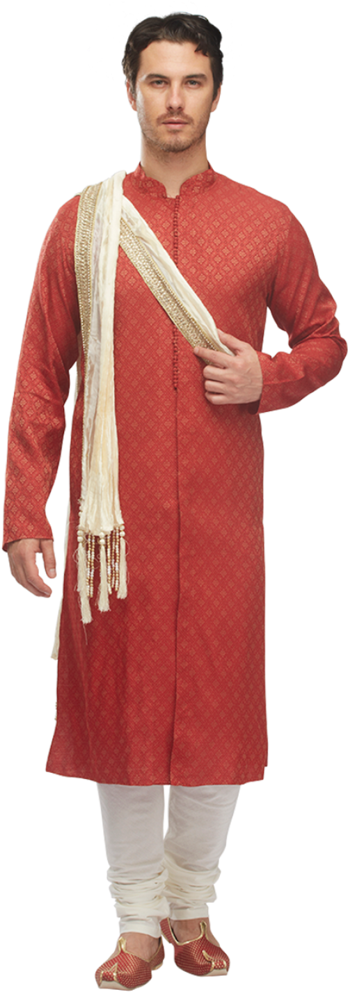 Flamboyant Red Tanchui Kurta - Wedding Dress (960x1441), Png Download