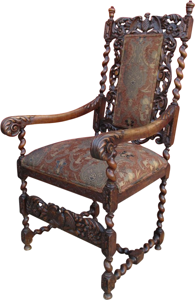 Antique High Back Barley Twist Chair - Antique Chair High Back (691x995), Png Download