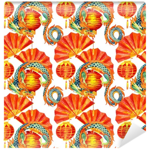 Chinese Dragon Watercolor Seamless Pattern - Watercolor Painting (400x400), Png Download