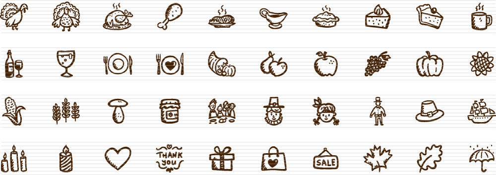 40 Hand Drawn Thanksgiving Icons 40 Hand Drawn Vector (1000x354), Png Download