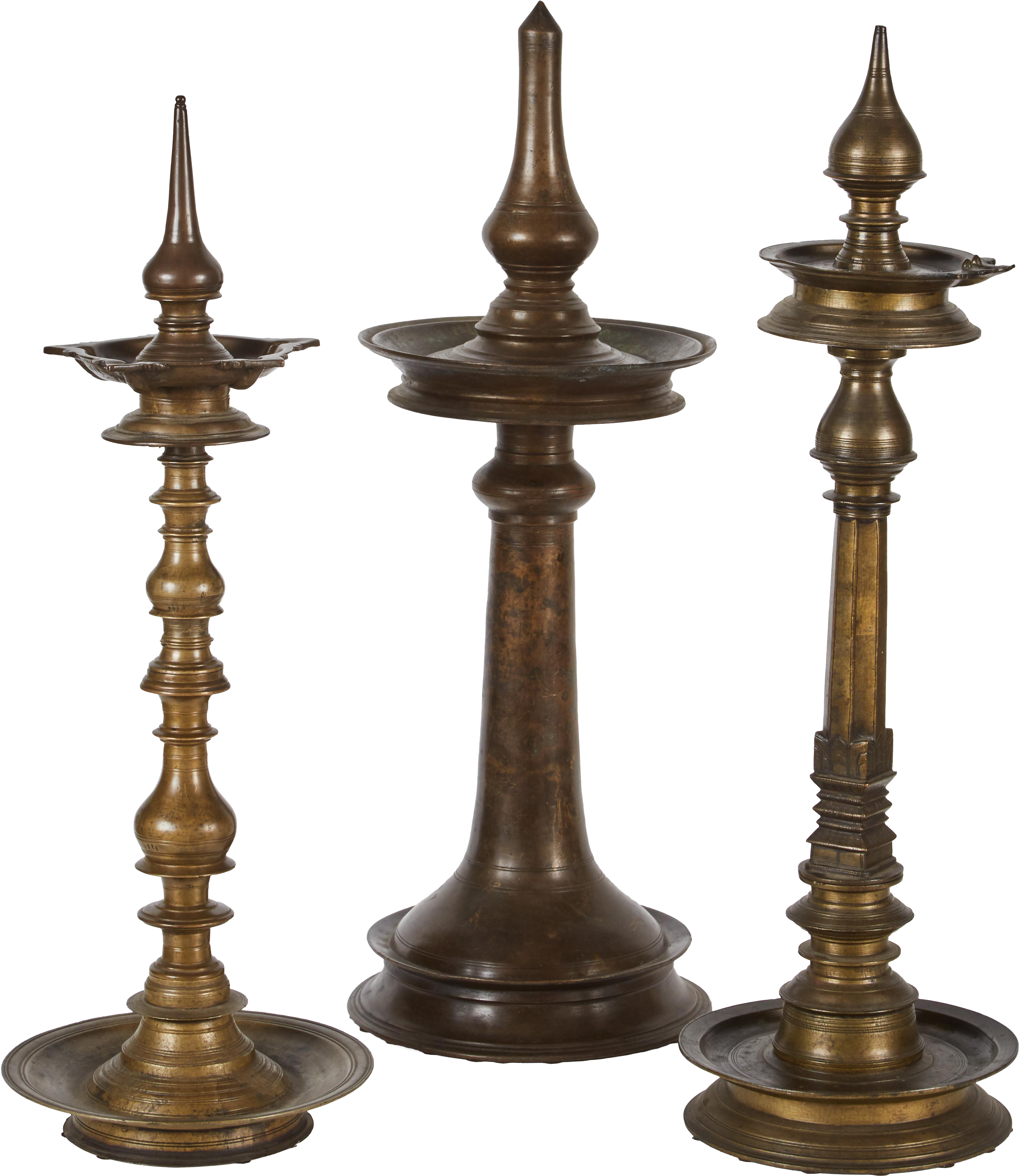 19th Century Bronze Indian Temple Oil Lamp On Decaso - Indian Temple Candle Holders (3533x4078), Png Download