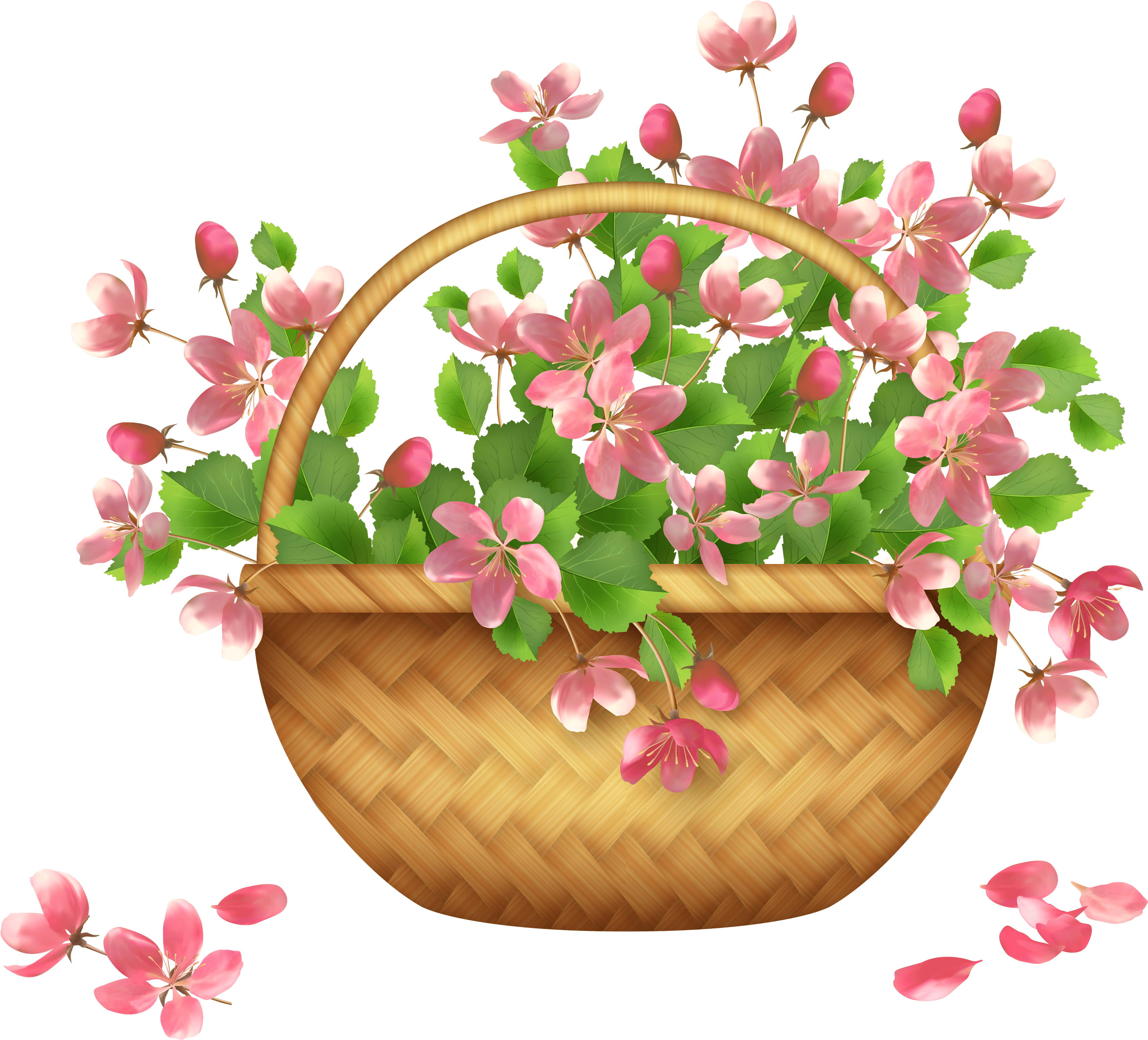 Spring Flower Basket Png Clipart - Flower Basket Clipart (3500x3143), Png Download