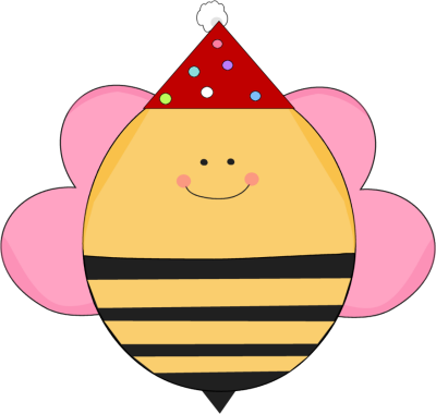 Girl Girl Birthday Bee In A Party Hat - Birthday Bees Art Art (400x380), Png Download