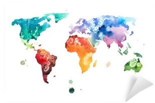 Hand Drawn Watercolor World Map Aquarelle Illustration - Living Space Framed Take Me Magnetic World Map (400x400), Png Download