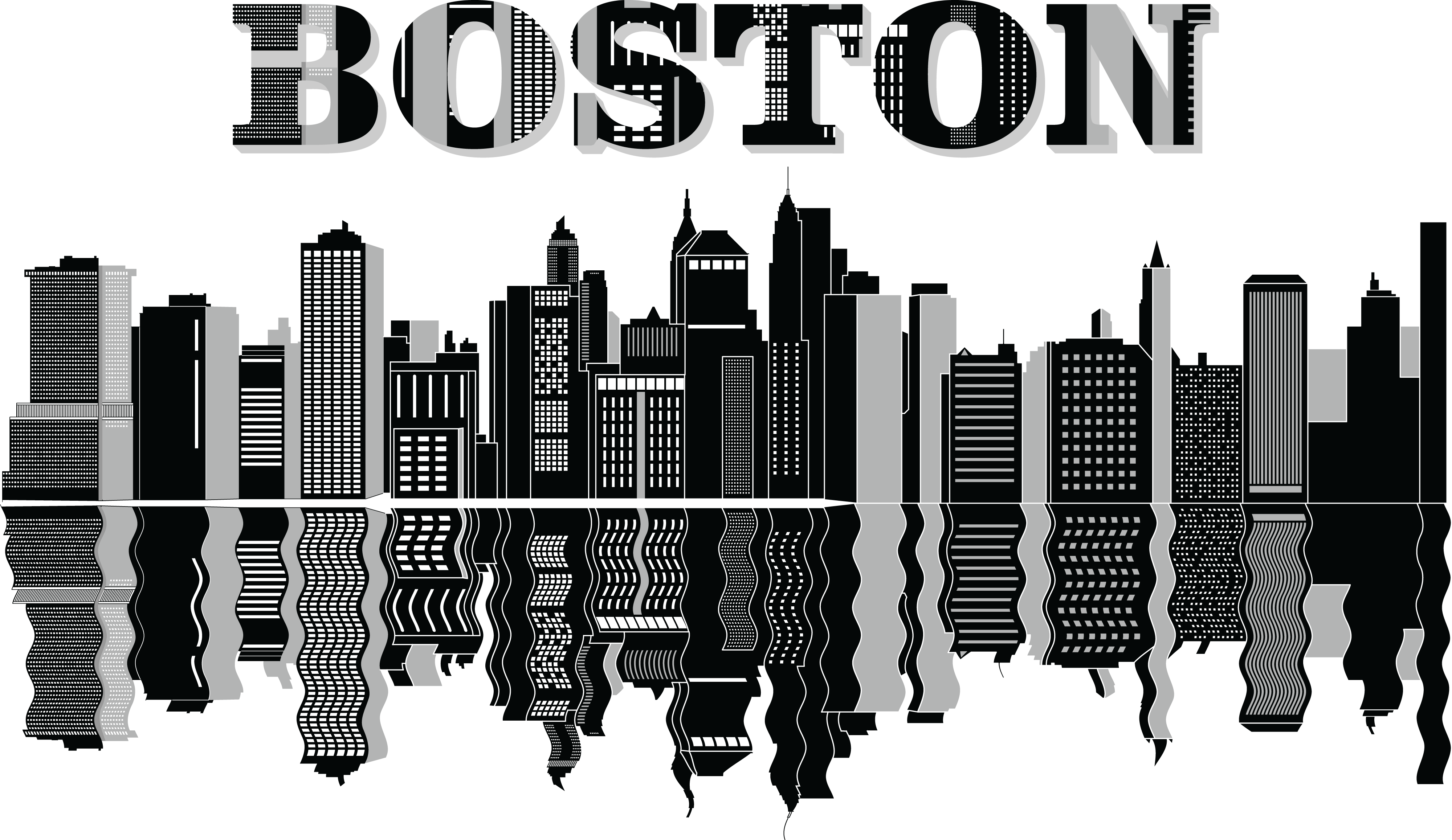 Free Clipart Of A Reflecting Boston City Skyline - Boston Skyline Clip Art (4000x2315), Png Download