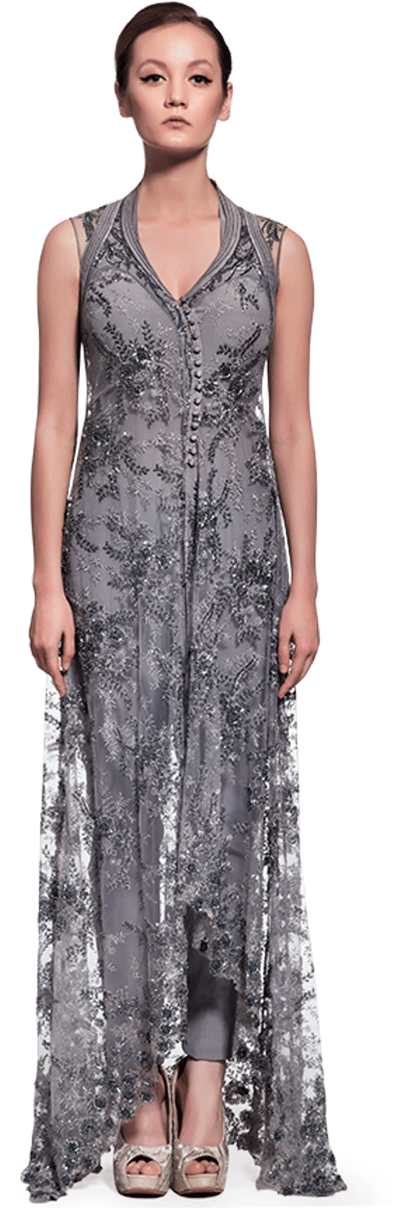 Embellished Grey Kurta Set - 陈 红 (1044x1720), Png Download