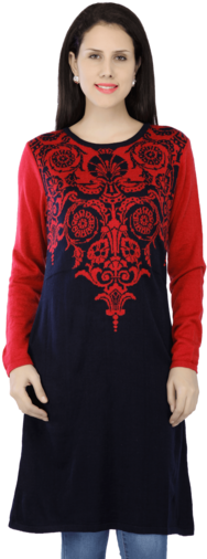 Women Long Sleeves Knit Kurta - Yong Kim Sleeveless Jacquard Cover-up (340x510), Png Download