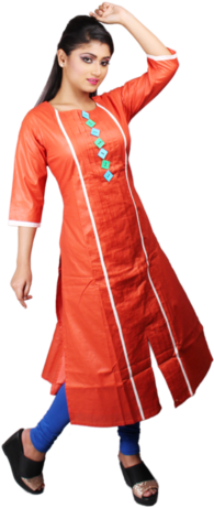 3/4 Sleeve Long Kurti - Kurti Top (333x500), Png Download