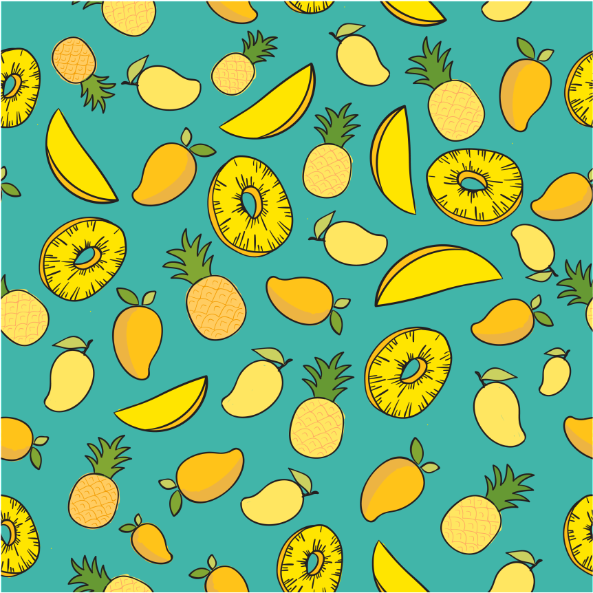 Hand Drawn Tropical Fruit Background Illustration Png - Portable Network Graphics (1024x1012), Png Download