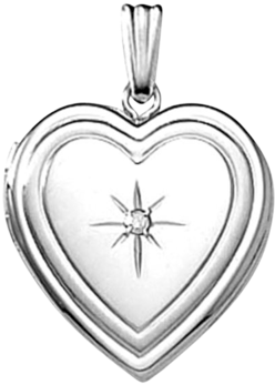 Border Design Gold Heart Locket - 14k White Gold And Diamond Heart Locket Necklace (400x400), Png Download