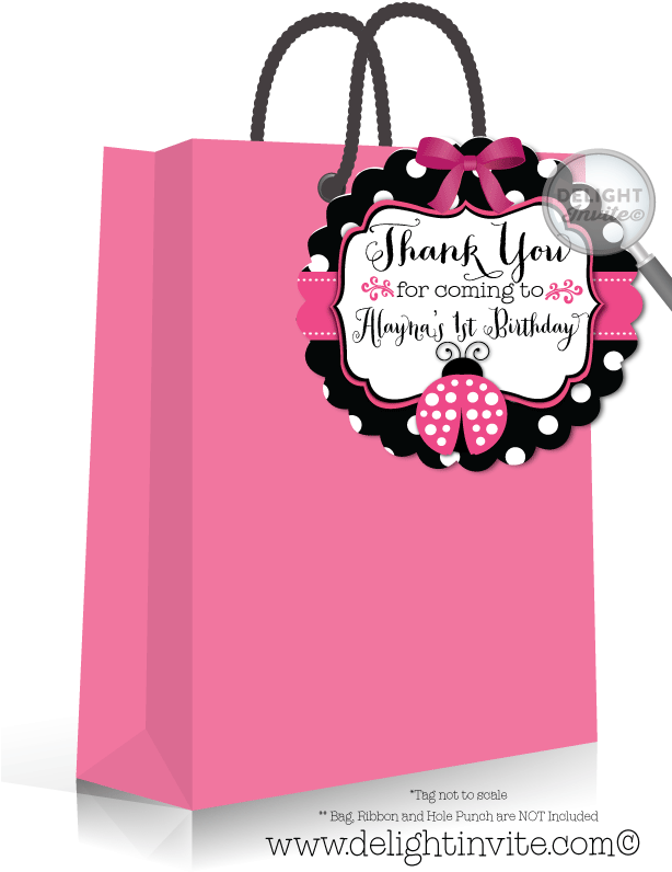 Ladybug 1st Birthday Favor Tag - 40th Birthday Black Thank You Tag (613x822), Png Download