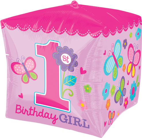 15" 1st Birthday Girl Cubez Foil Balloon - Amscan Cubez Sweet Girl 1st Birthday Balloon - 24 Inch (500x500), Png Download
