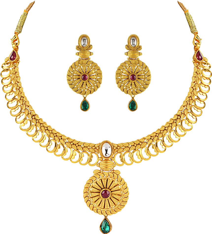Bridal Gold Jewellery Sets Online Buy Gold Earrings - Necklace With Earrings Set Gold (400x400), Png Download
