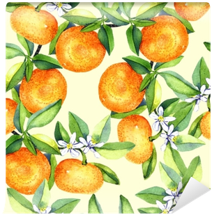 Tangerine Branches With Fruits And White Flowers, Seamless - Watercolor Painting (400x400), Png Download