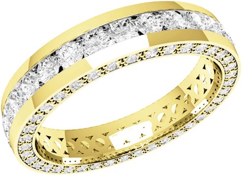 An Elegant Round Brilliant Cut Diamond Set Ladies Eternity/wedding - Diamond Set Wedding Rings Yellow Gold (500x500), Png Download