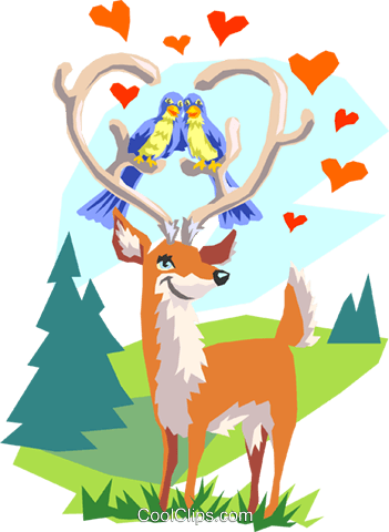 Lovebirds And Deer Royalty Free Vector Clip Art Illustration - Anniversary (351x480), Png Download