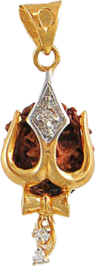 Gold Trishul Dhamroo Rudraksha Pendant - 1 Mukhi Rudraksh Pendant (700x700), Png Download