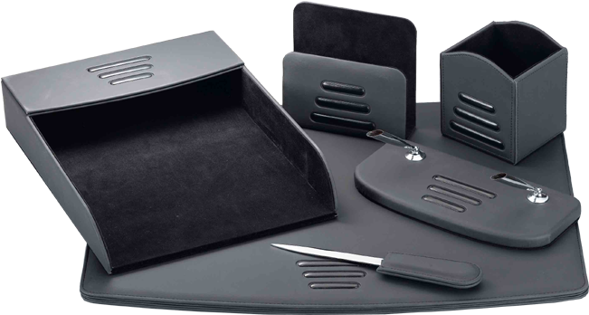 Luxury Desk Set 22-dsv6, 6 Pcs - Black (700x429), Png Download