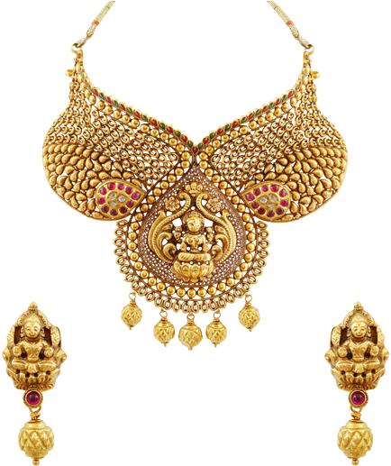 A Heavy And Traditional Temple Inspired Necklace Set - Necklace Gold Designs For Women (500x565), Png Download