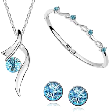 18k White Gold Plated Ocean Blue Austrian Crystal Necklace - Ladies Silver Wedding Bridal Gift Jewellery Drop Dangle (380x380), Png Download
