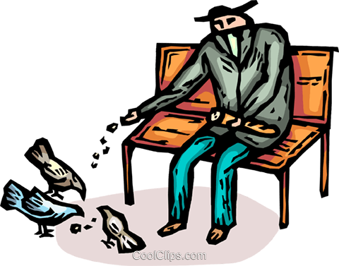 Man Feeding The Pigeons Royalty Free Vector Clip Art - Feeding The Birds Clipart (480x377), Png Download
