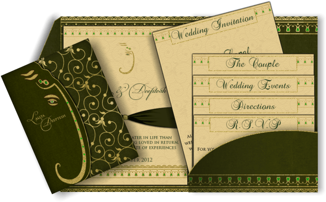 Green Gold Ganesh Email Wedding Invitation - Wedding Invitation (670x426), Png Download
