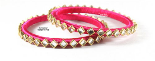 Dark Pink Precision-made Silk Thread Stone Studed Bangles, - Silk (500x500), Png Download