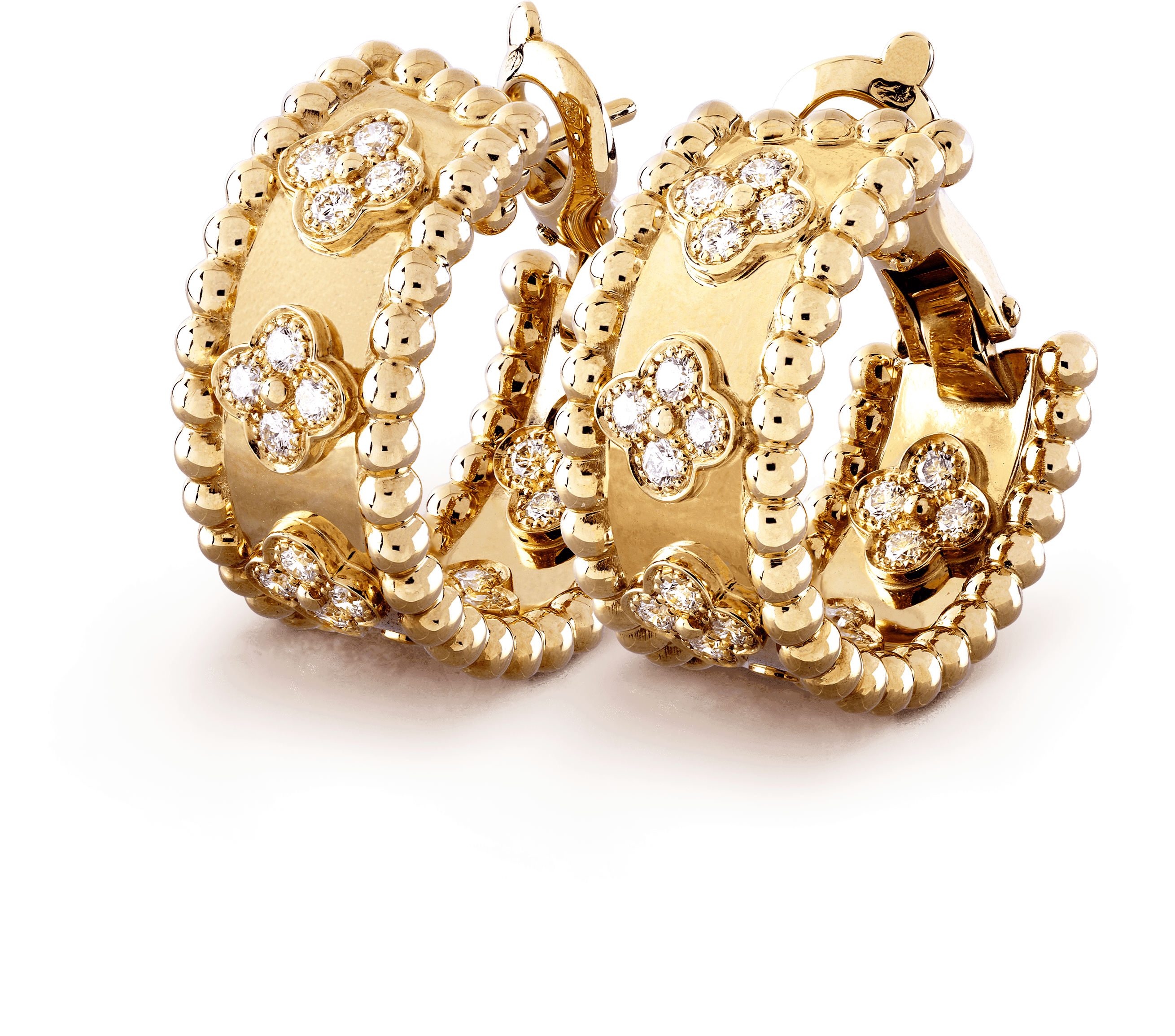 Perlée Clovers Hoop Earrings, - Van Cleef Earrings Gold (3000x3000), Png Download